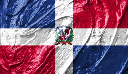 Dominican Republic flag on watercolor texture. 3D image