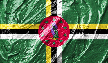 Dominica flag on watercolor texture. 3D image