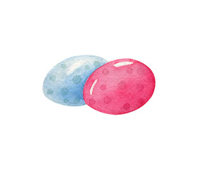 Blue and pink eggs. Easter decor. Watercolor illustration isolated on white.