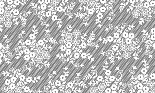 Mati&egrave;re dentelle sans fond d&eacute;cor&eacute; de petits bouquets de fleurs blanches imitant un voile de mari&eacute;e.