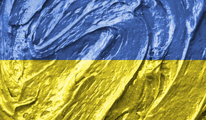Ukraine flag on watercolor texture. 3D image
