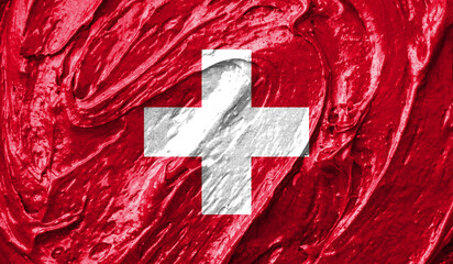 Switzerland flag on watercolor texture. 3D image