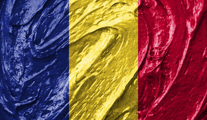 Romania flag on watercolor texture. 3D image