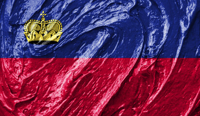 Liechtenstein flag on watercolor texture. 3D image