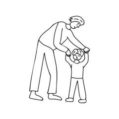 Father playing with his child doodle illustration in vector. Hand drawn illustration of father playing with his son.