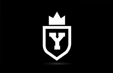 Y alphabet letter logo icon with king crown design. Creative template for company and business in white and black colours