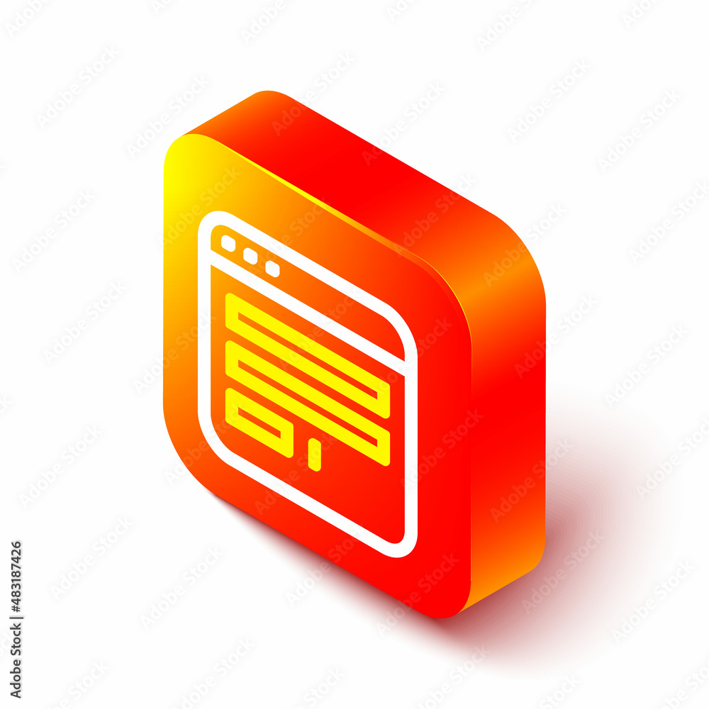 Aufkleber Isometric line Browser window icon isolated on white background. Orange square button. Vector
