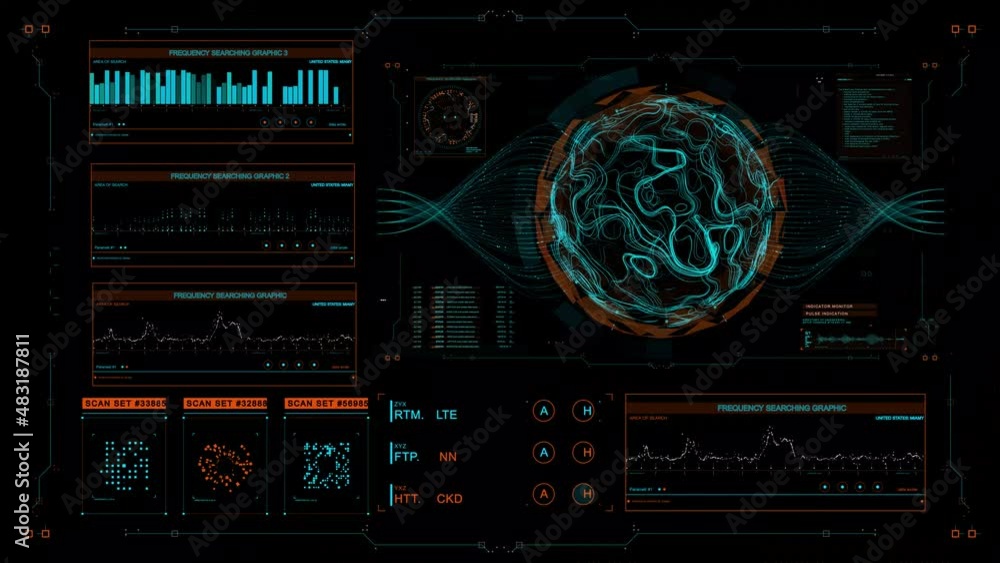 Poster futuristic user interface with hud and infographic elements. looped motion virtual technology backgr