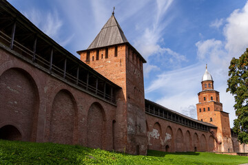 Fototapeta premium The fortress wall of the Kremlin in Veliky Novgorod