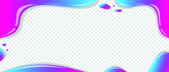 Vector dripping slime Frame. Flowing glossy liquid in neon pink and blue, realistic paint drip, splash of nail polish or sweet glaze, colorful border vector template isolated on transparent background