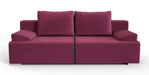 sofa with pillows on white background advertising