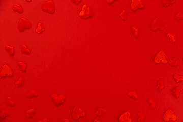 Valentine, beautiful red background with hearts. Selective focus.