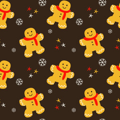 Seamless Christmas pattern with gingerbread men. Design for fabric and paper, surface textures.