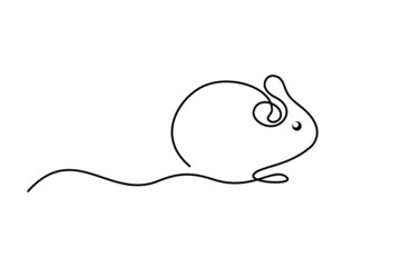 Mouse in continuous line art drawing style. Cute small mouse rodent black linear design isolated on white background. Vector illustration