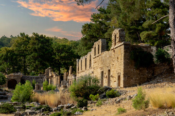 Fototapeta premium Ruins of Seleukeia (Pamphylia, Lyrbe) Ancient Greek city on the Mediterranean coast of Pamphylia. Side, Antalya, Turkey.