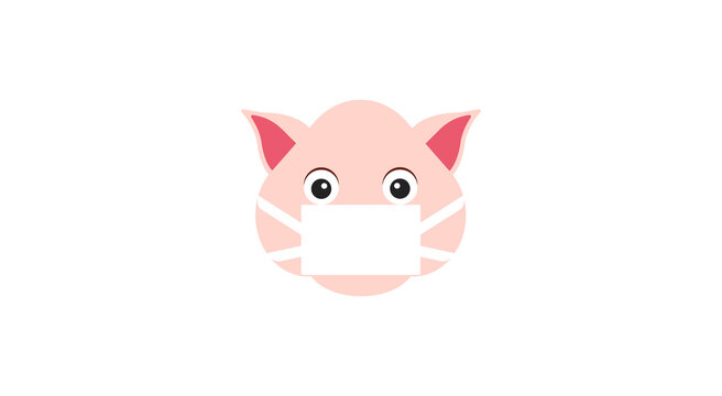 emoji with pig that is wearing a safety respiratory mask to protect him from microbes, germs, viruses and epidemic deceases so he won't get ill, simple hand drawn emoticon