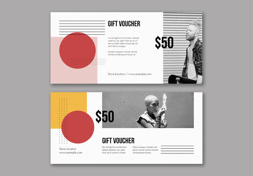 Minimal Gift Voucher Layout with Colored Shapes