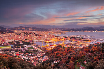 La Spezia, Italy City Skyline at Dusk
