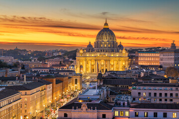 Fototapeta na wymiar Vatican City at St. Peter's Basilica During Sunset