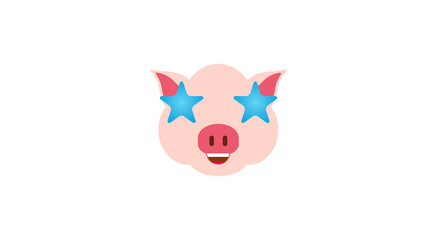 emoticon or emoji of starstruck fat pig face with stars instead of eyes, dizzy or excited emotion, in love, stunned or shocked facial expression with open mouth, piggy drawing