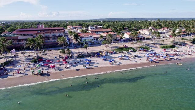 Aerial view of French Beach or "Praia do Frances", clear waters, Maceio, Alagoas. Northeast region of Brazil. 4K.