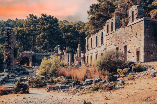 Ruins of Seleukeia (Pamphylia, Lyrbe) Ancient Greek city on the Mediterranean coast of Pamphylia. Side, Antalya, Turkey.
