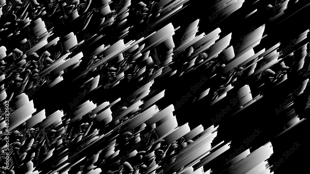 Poster distorted lines 3d render of geometric stripes with layering effect. monochrome digital futurism wit