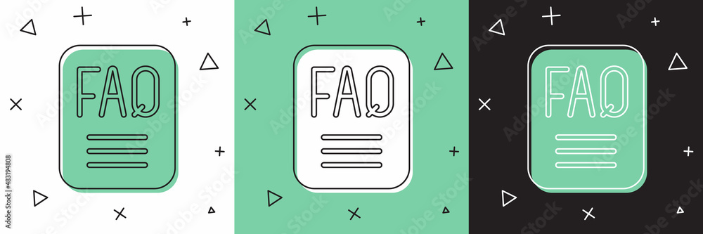Poster set speech bubble with text faq information icon isolated on white and green, black background. circ