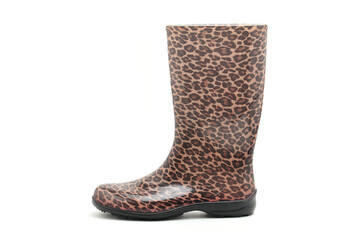 Women's rubber boots with leopard patterns on a white background