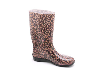 Women's rubber boots with leopard patterns on a white background