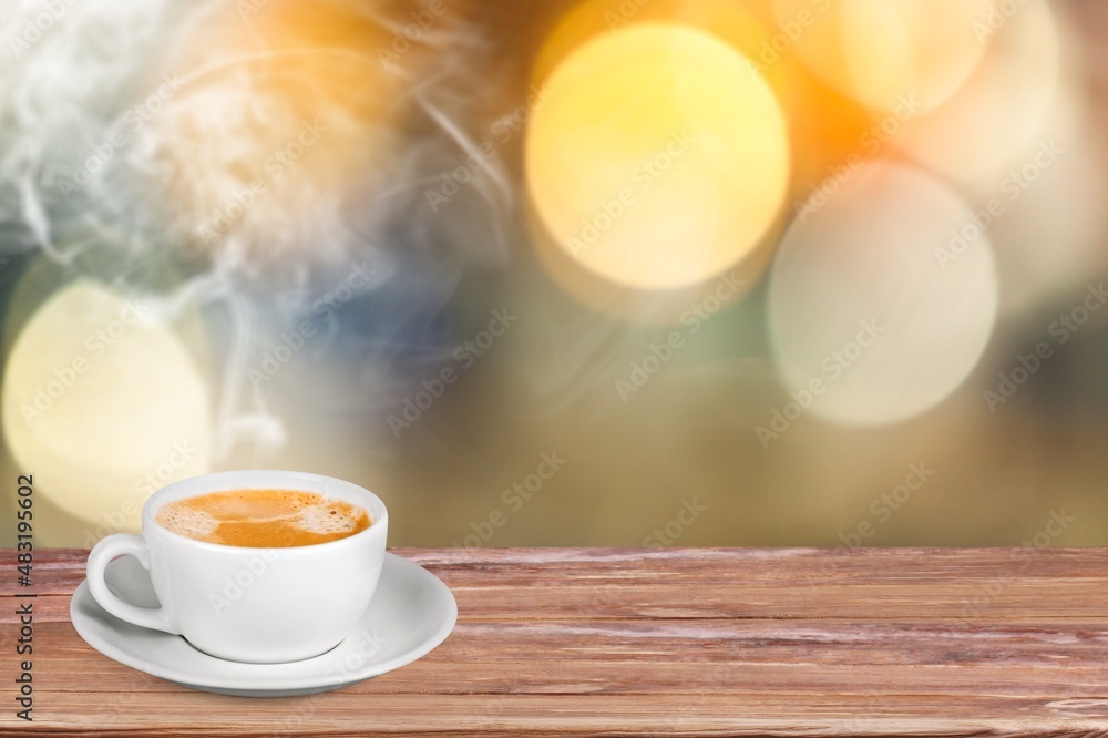 Canvas Prints sweet hot coffee on the table for a blur background