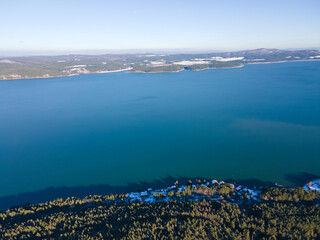 Fototapeta premium Amazing Aerial view of Iskar Reservoir near city of Sofia, Bulgaria 