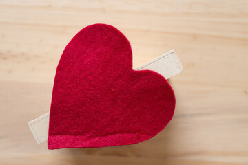 isolated red felt heart close up