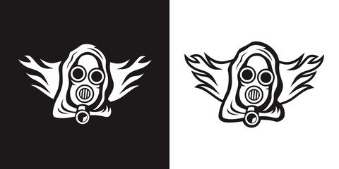 Silhouette of a man in a hood with a poison mask