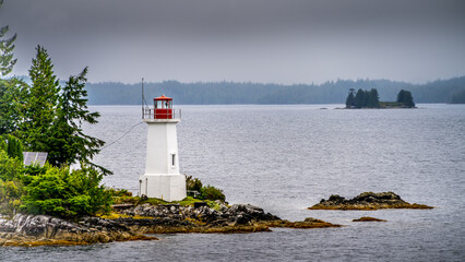 Lighthouse on an Isolated Island in the Inside Passage on the West Coast of British Columbia