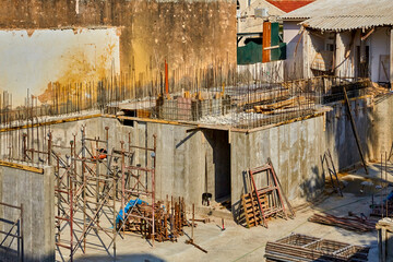 at the construction site - reconstruction of the building. Formwork construction; shuttering for...