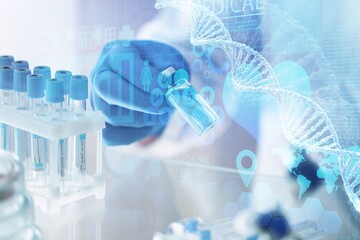 Doctors or Scientists, Scientists hold tube and vaccines for COVID-19, laboratory experiments.