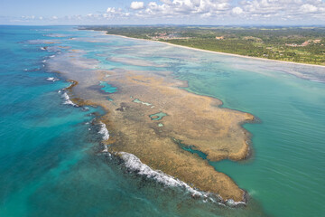 Aerial view of beach Sao Miguel dos Milagres, Alagoas, Brazil.