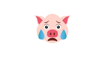Cute funny sad and crying kawaii little pig. Vector flat cartoon kawaii character illustration icon. Cartoon cute pig character icon concept