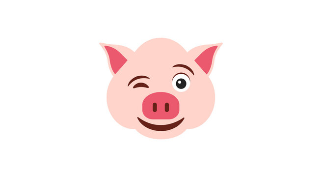 Cute pig emoticon winking, emoji  - vector illustration