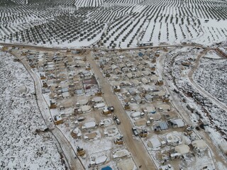 a snow storm hit the refugee camps in Rajo district in the northern countryside of Aleppo, causing...