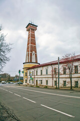 Fototapeta na wymiar The Rybinsk tower is the highest fire tower in Russia (48 meters). Rybinsk. Yaroslavskaya oblast