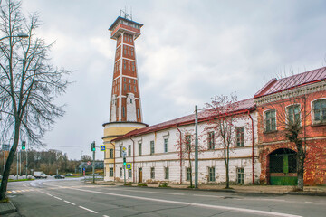 Fototapeta na wymiar The Rybinsk tower is the highest fire tower in Russia (48 meters). Rybinsk. Yaroslavskaya oblast