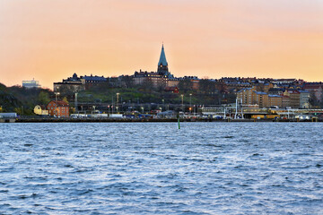 Stockholm sunset Sodermalm by canal archipelago, Stockholm, Sweden