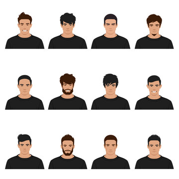 vector man head, male person face portrait, character, user, team icon