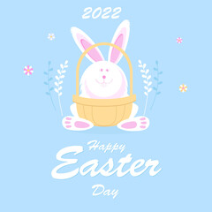 Happy Easter 2022 greeting card with funny bunny and lettering design