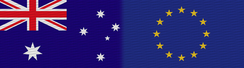 European Union and Australia Fabric Texture Flag – 3D Illustration