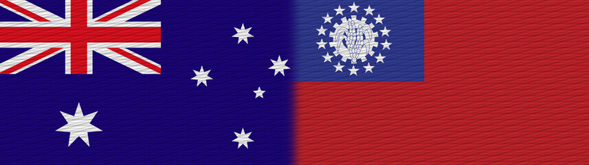 Myanmar Burma and Australia Fabric Texture Flag – 3D Illustration