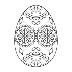 Isolated outline of an easter egg with floral decorations Vector illustration