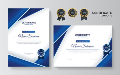 Modern blue certificate template and border, for award, diploma, and printing. Modern employee blue certificate design template